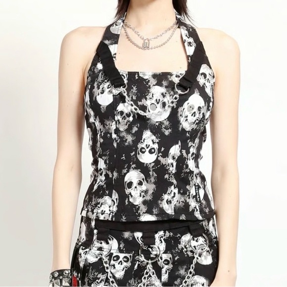 Tripp nyc Tops - Dolls Kill Tripp NYC Black and White shadow Skull Mary Chain Halter NWT Small